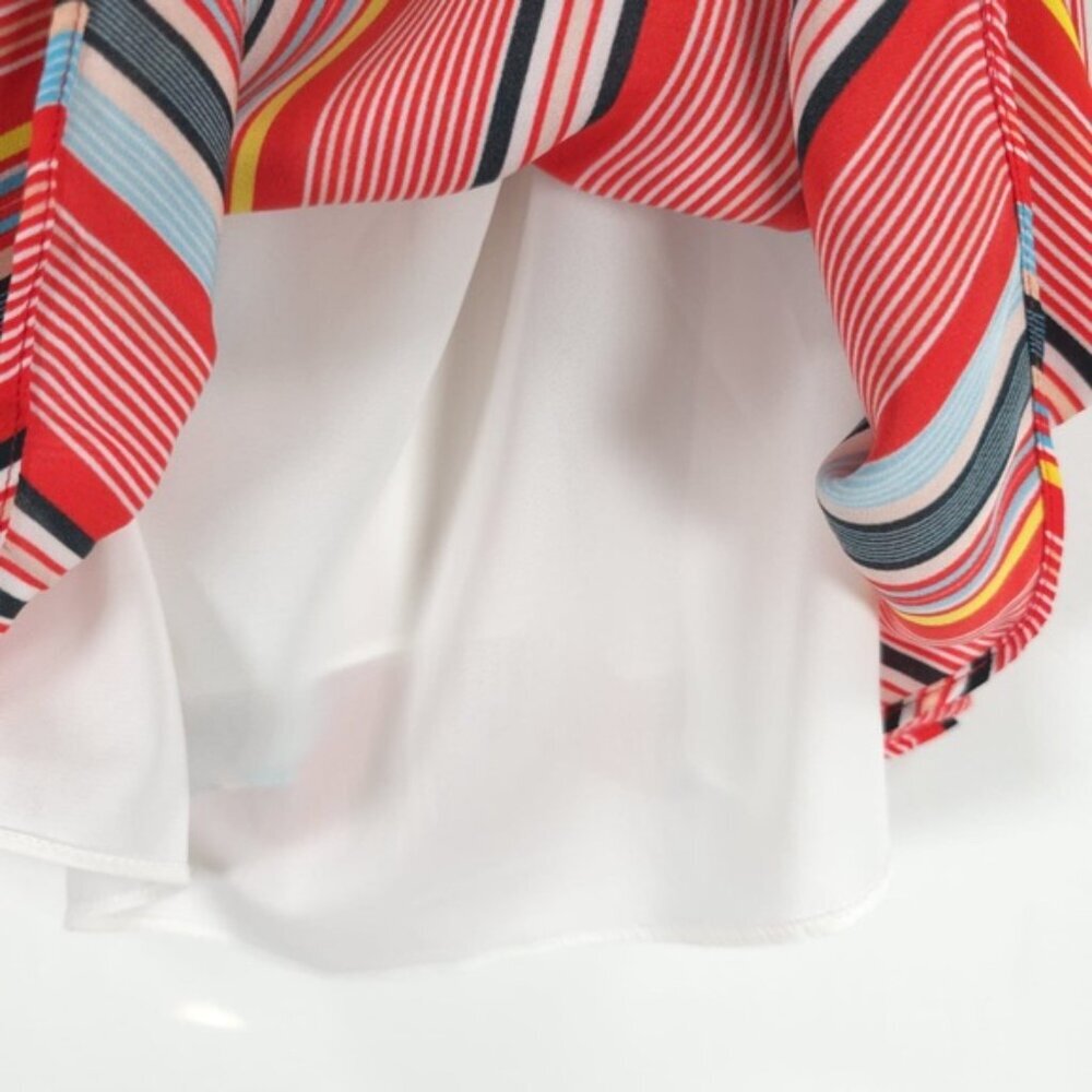 NWT Alice + Olivia Kalia Red Multicolor‎ Striped Halter Tieback Mini Dress LARGE - Picture 12 of 16